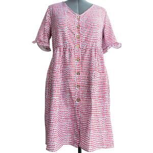 Koandaily Red Polka Dot Smock Mini Dress 3X Coastal Chic Oversized Boho Style